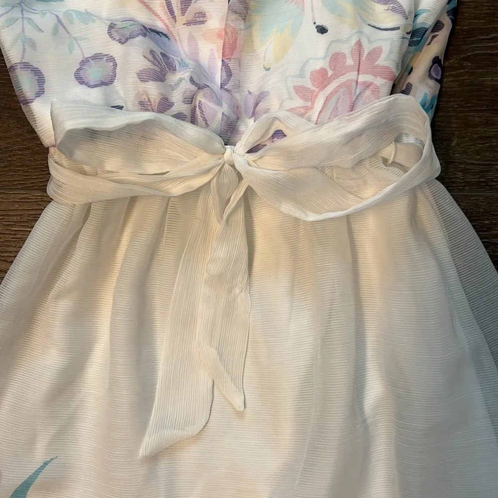 BCX Girl White Dress with Floral Overlay